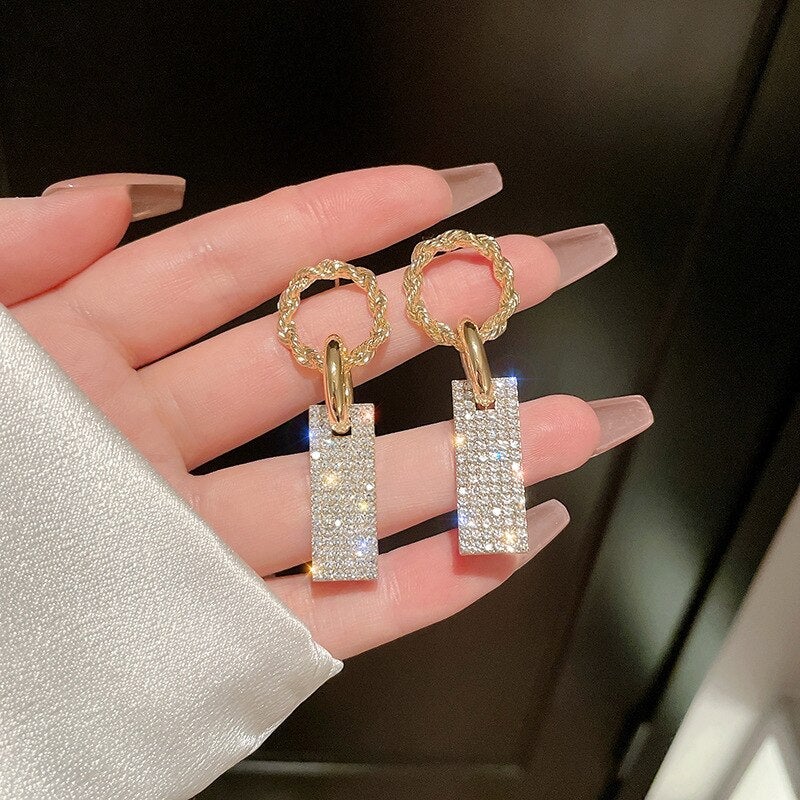 Pendientes de lujo de plata de primera ley con circonitas y baños de strass