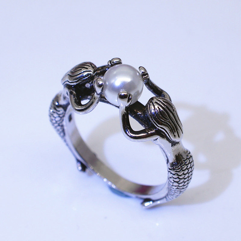 Anillo sirena con perlas en plata