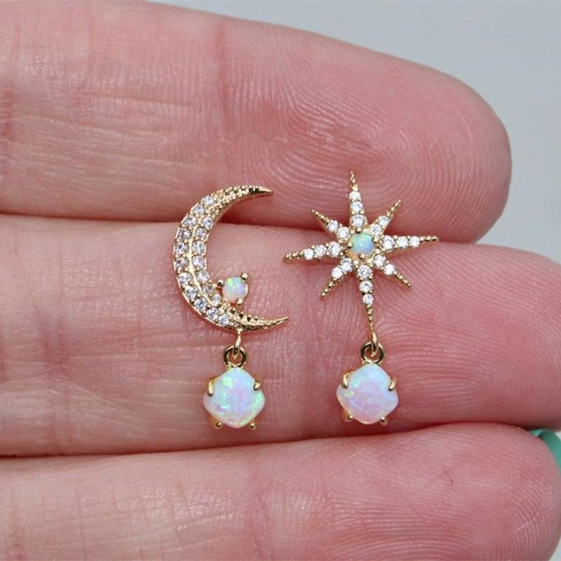 Pendientes luna y estrella oro y ópalo