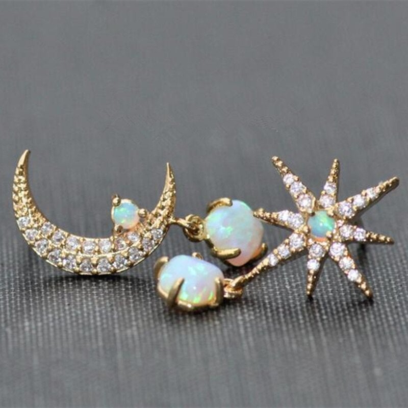 Pendientes luna y estrella oro y ópalo