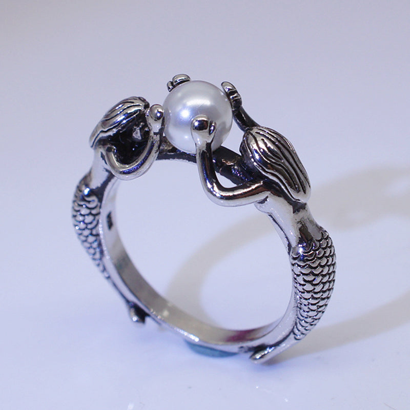 Anillo sirena con perlas en plata