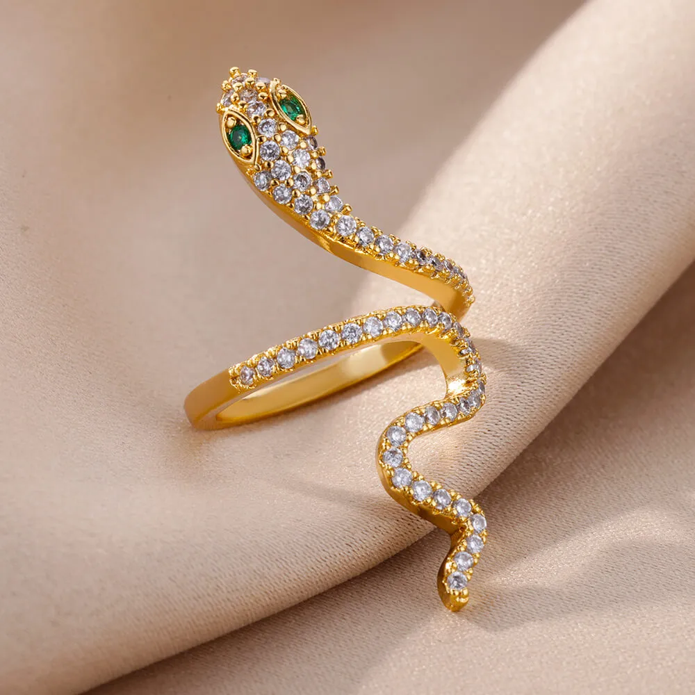 Anillo Serpiente Brillante Circonita Verde