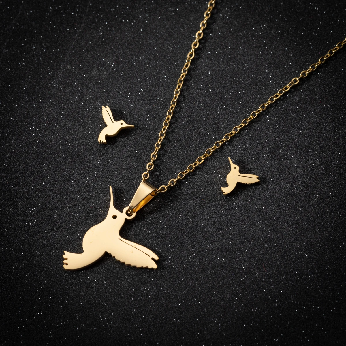 Collar Colibrí Oro + Pendientes