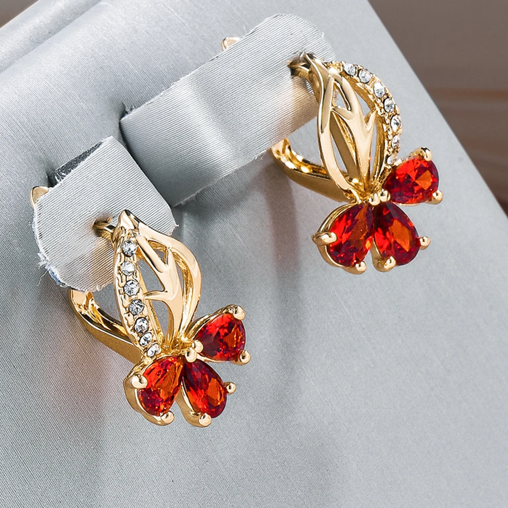 Pendientes elegantes de cristal de flores rojas