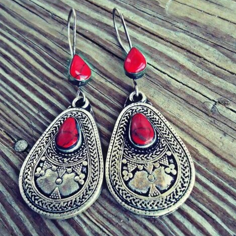 Pendientes mandala rojo estilo vintage