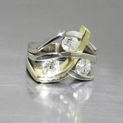 Anillo vintage de oro y plata con circonita cúbica