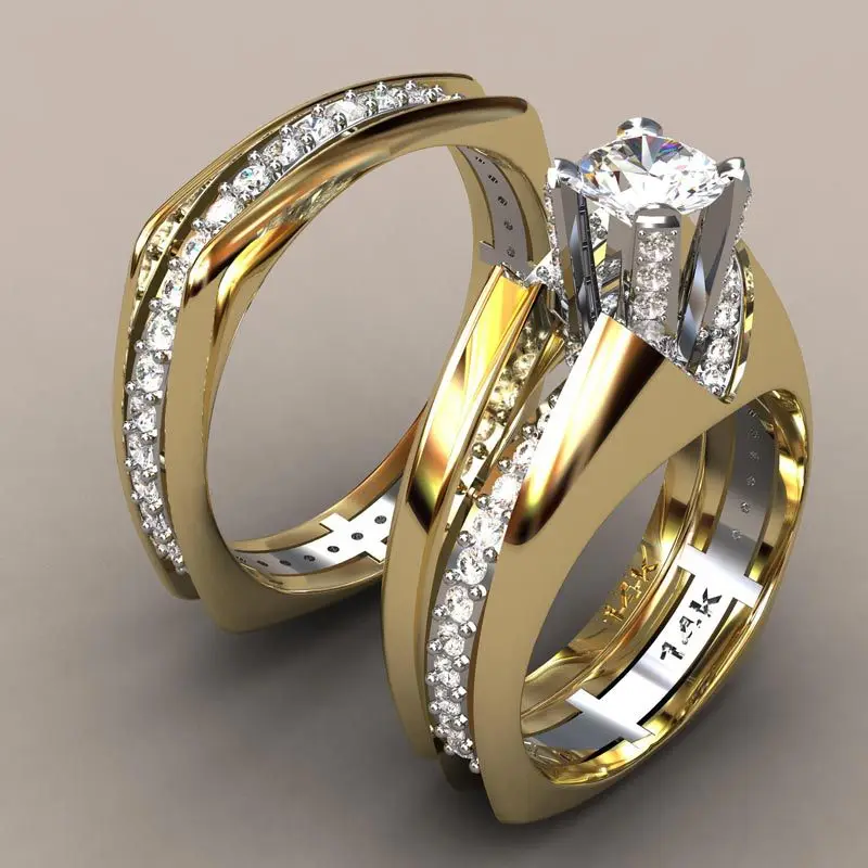 Conjunto de anillos vintage de oro y cristal