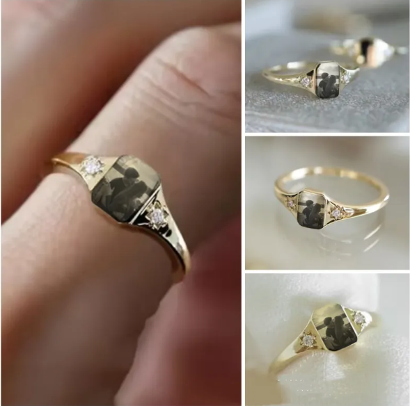 Elegante anillo de diamantes con imagen grabada individual