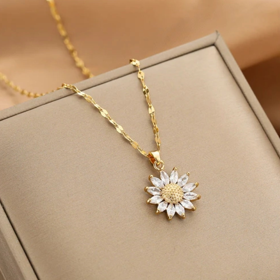 Collar de girasoles de cristal en oro