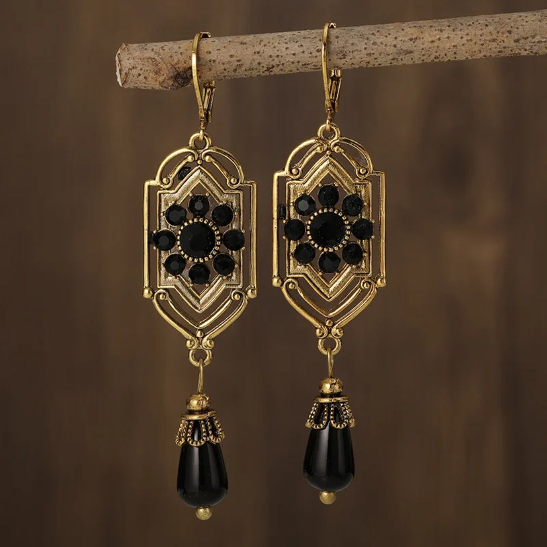 Pendientes colgantes vintage chapados en oro negro