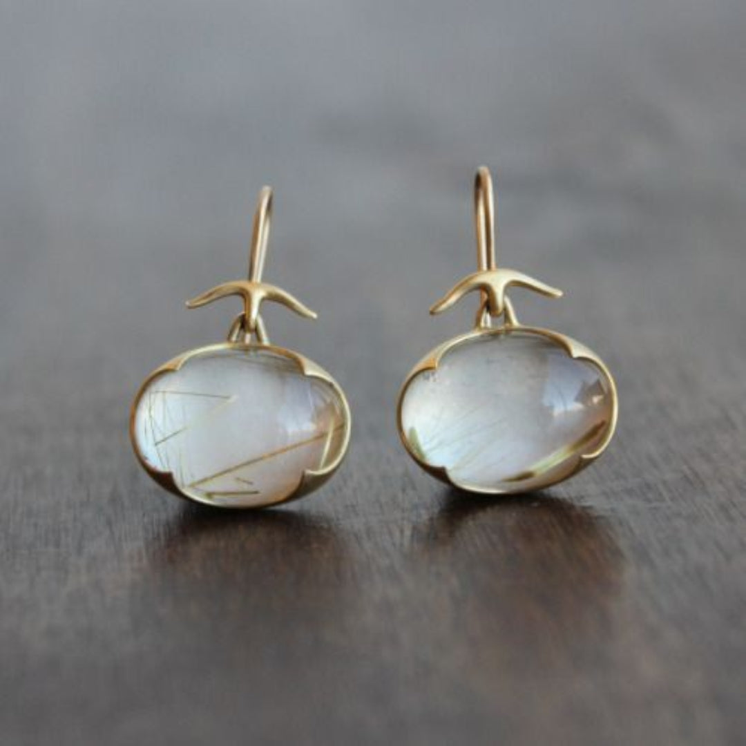 Pendientes dorados de piedra lunar vintage