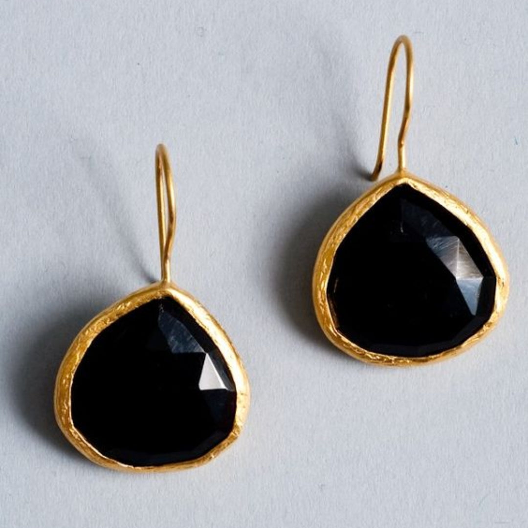 Pendientes Vintage Oro Piedra Negra