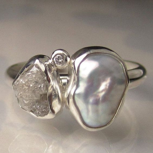 Anillo de plata con perlas barrocas vintage
