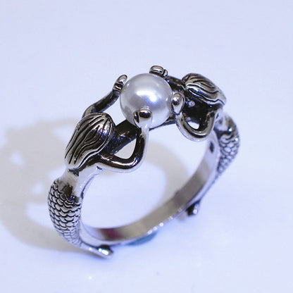 Anillo sirena con perlas en plata