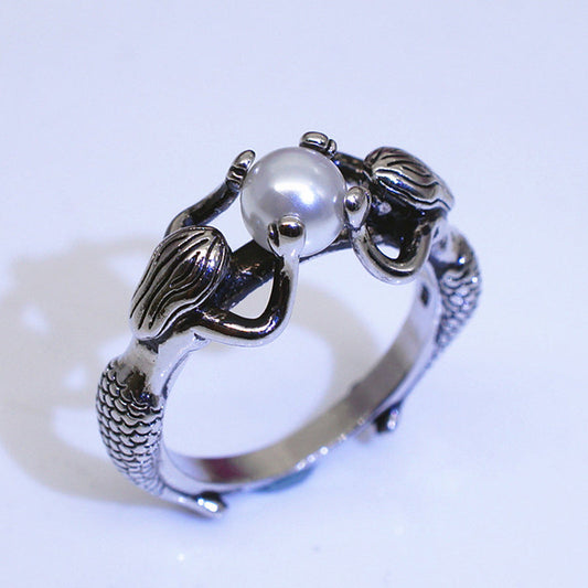 Anillo sirena con perlas en plata