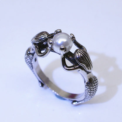 Anillo sirena con perlas en plata