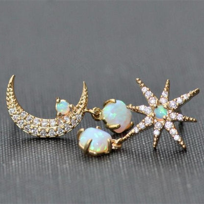 Pendientes luna y estrella oro y ópalo
