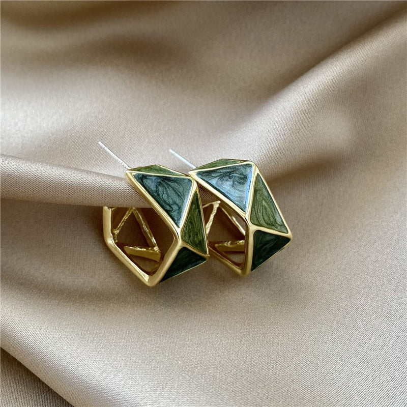 Pendientes de esmalte verde en oro