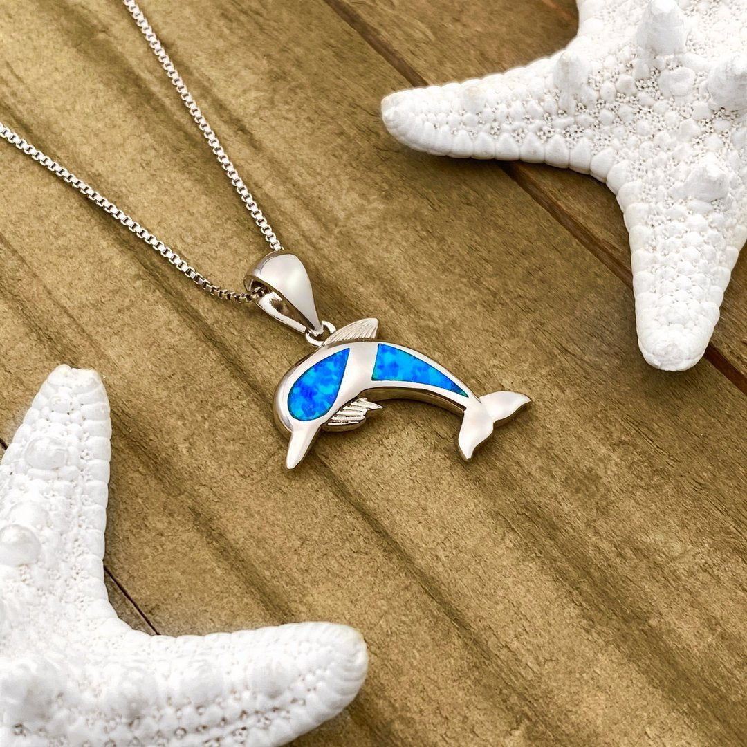 Collar de delfines de ópalo y plata