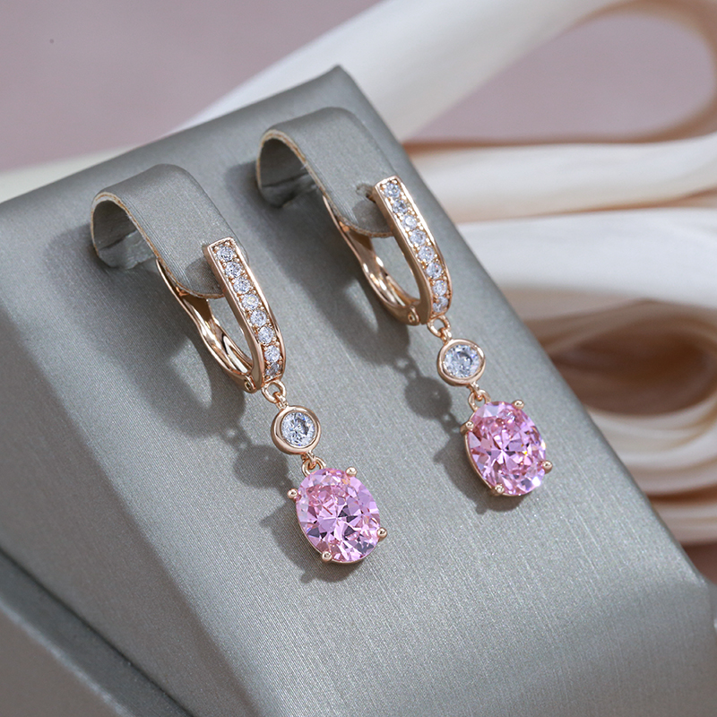 Pendientes colgantes de cristal rosa en oro