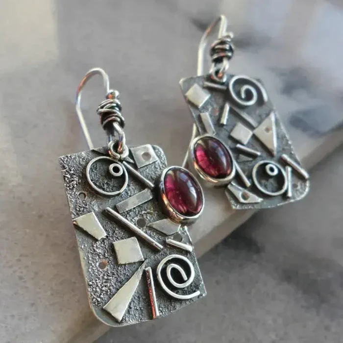 Pendientes vintage rectangulares rojos