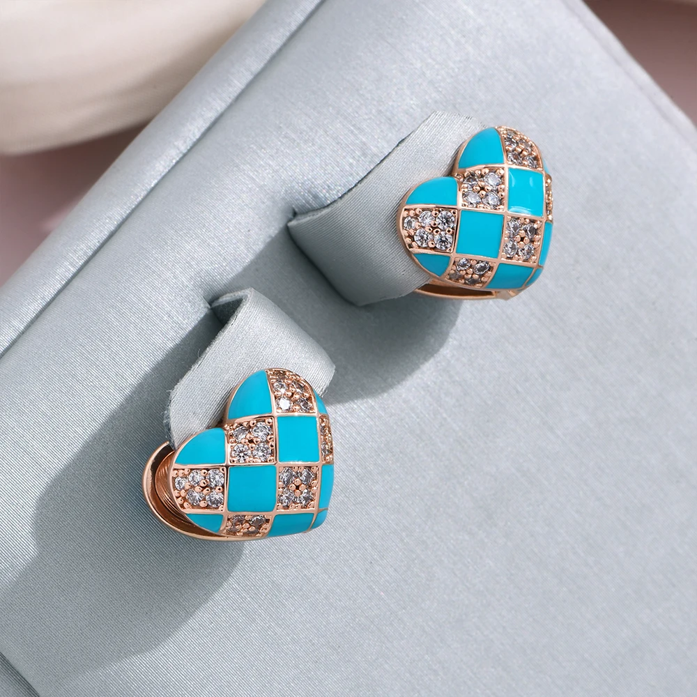 Pendientes elegantes de corazón de esmalte azul