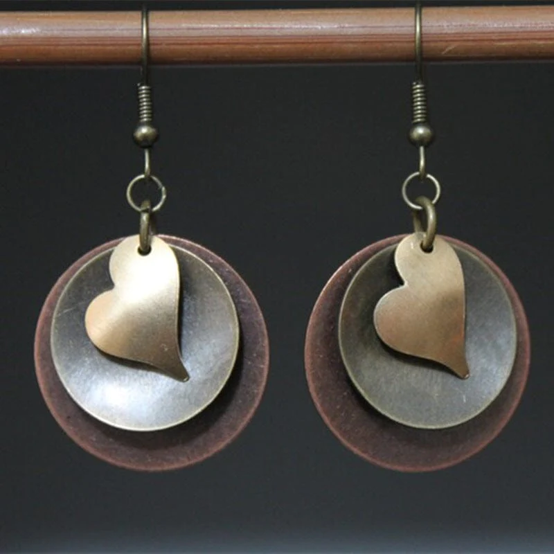 Pendientes boho de corazón de plata y oro
