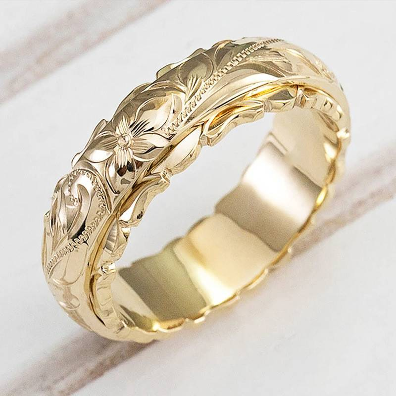 Anillo vintage de oro con flores