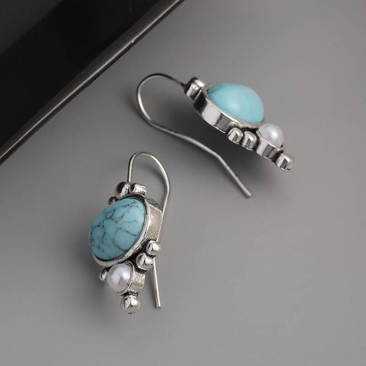 Perlenohrringe vintage de piedra azul cielo