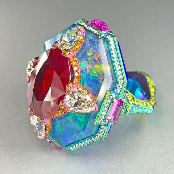Anillo vintage cromático multicolor