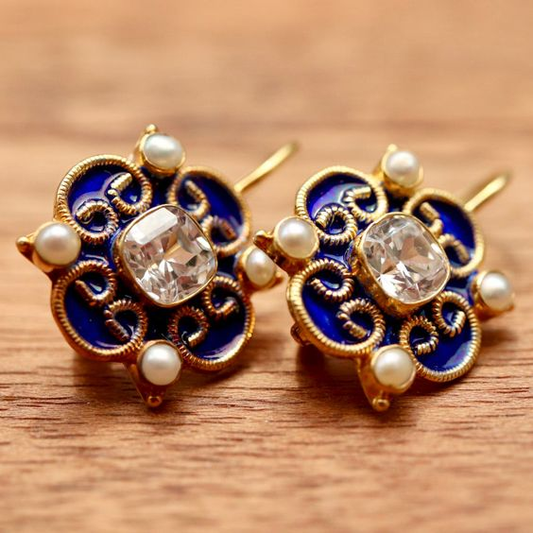 Pendientes azules con perlas vintage